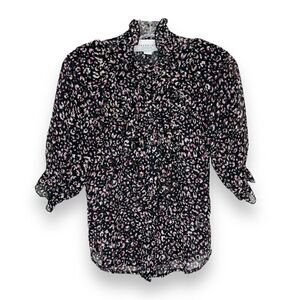 Rochelle Behrens THE SHIRT Black Pink Pattern Ruffle Short Blouse Top Women’s S
